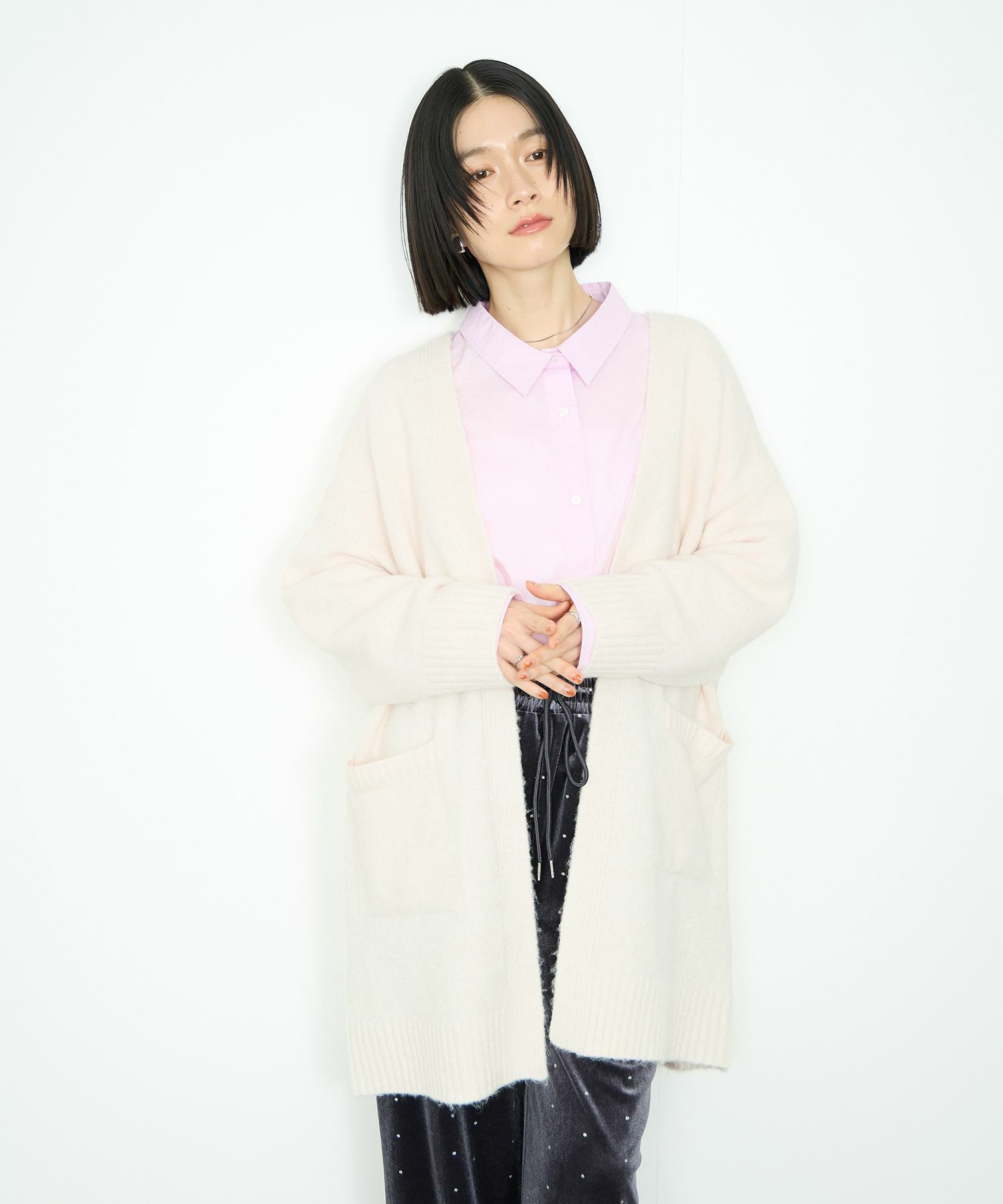 Idnes ロングニットカーディガン レディース