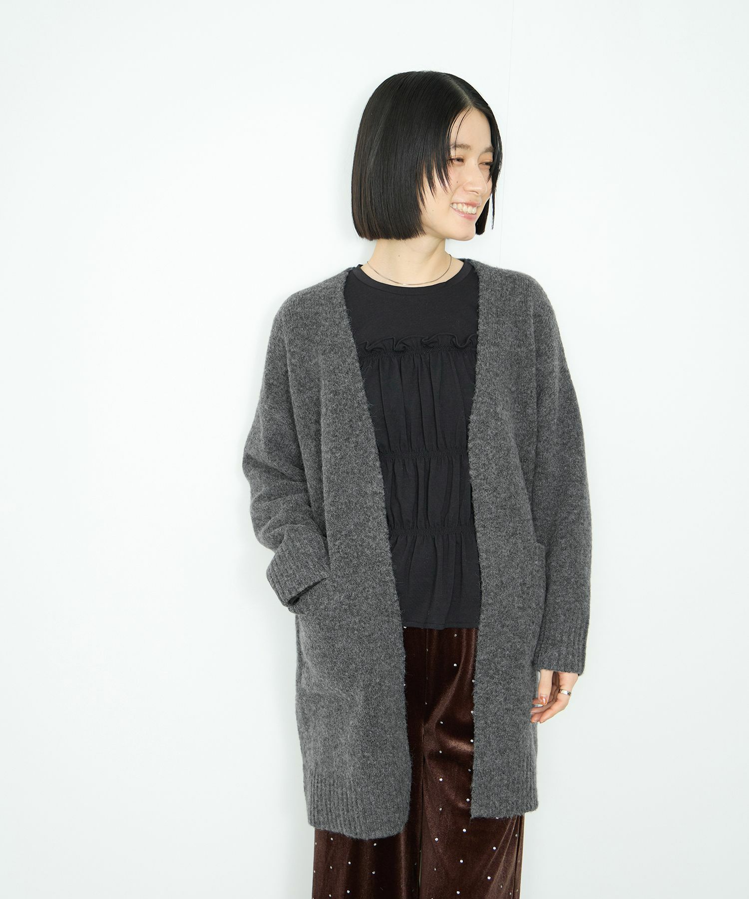 Idnes ロングニットカーディガン レディース