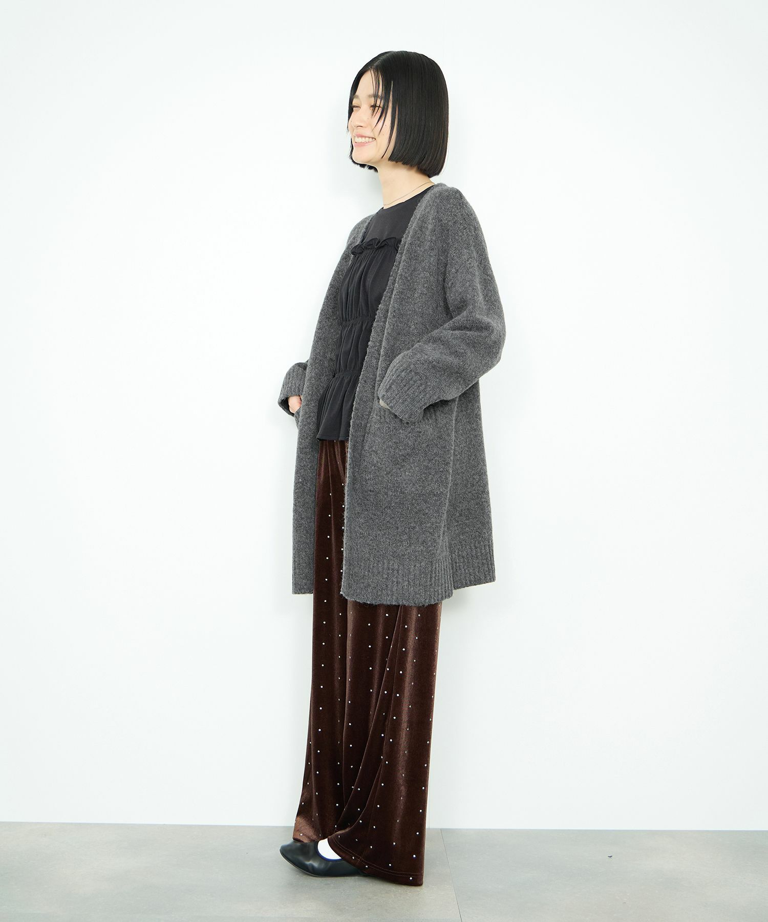 Idnes ロングニットカーディガン レディース