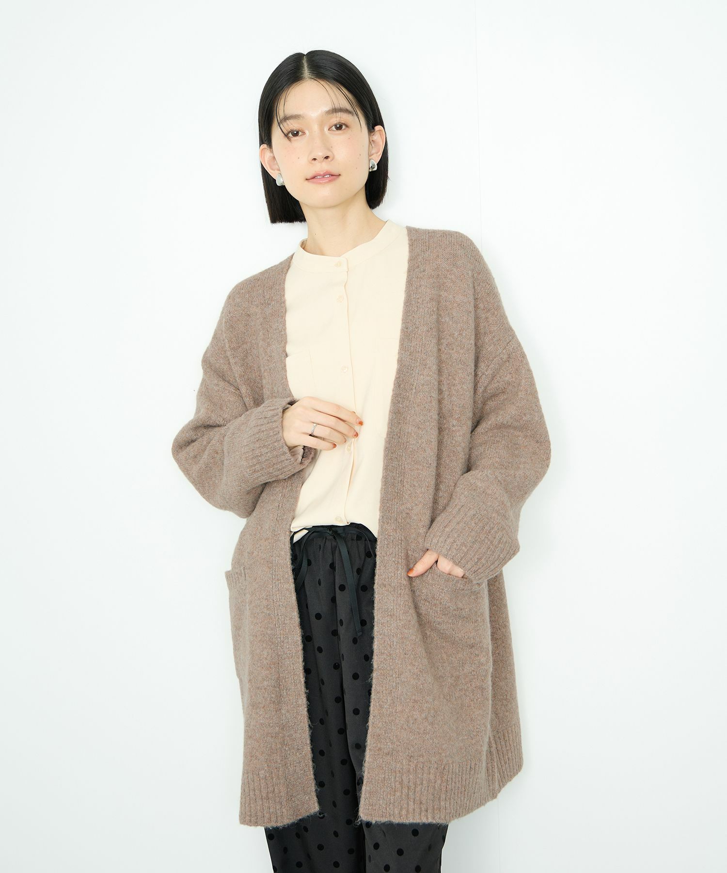 Idnes ロングニットカーディガン レディース