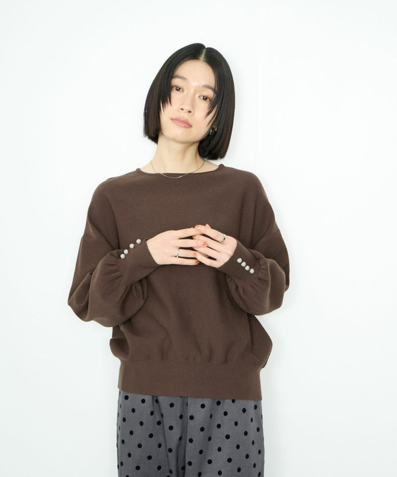 Idnes  横リブパールボタンニット レディース商品画像-1