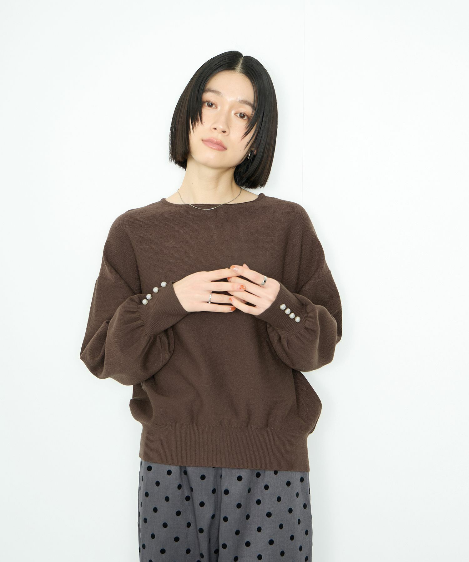 Idnes  横リブパールボタンニット レディース商品画像-1