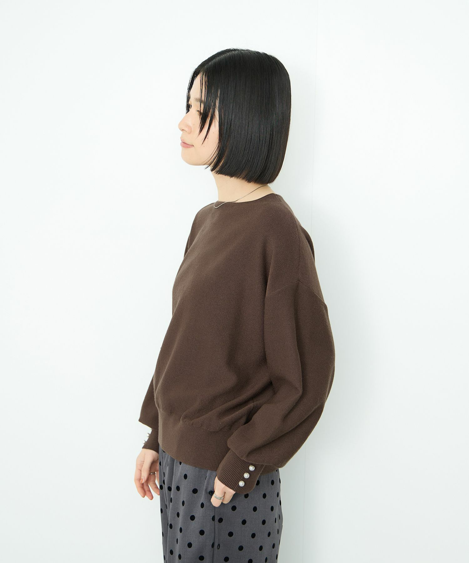 Idnes  横リブパールボタンニット レディース商品画像-6