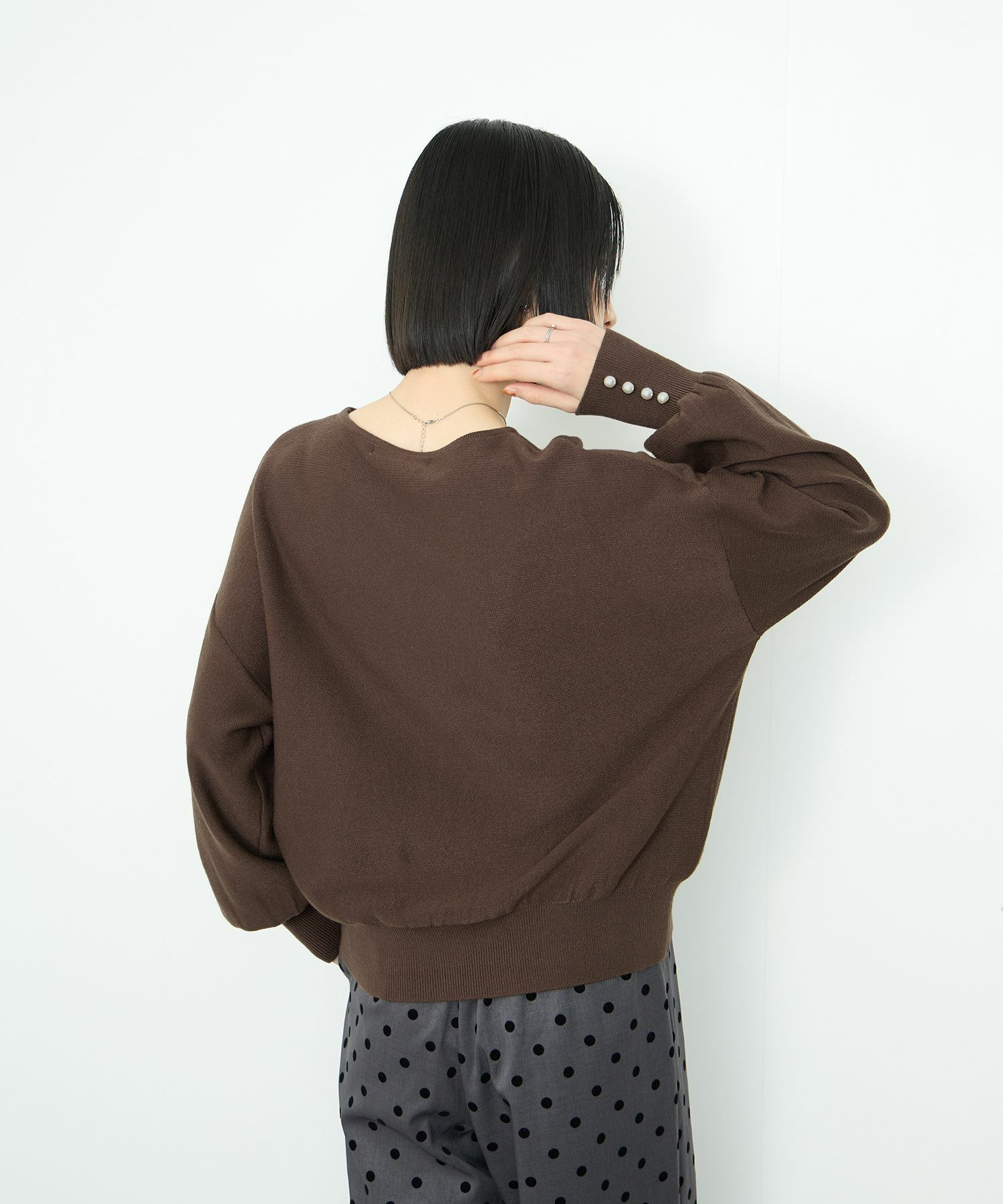 [さらに50%OFF]Idnes  横リブパールボタンニット レディース商品画像-7