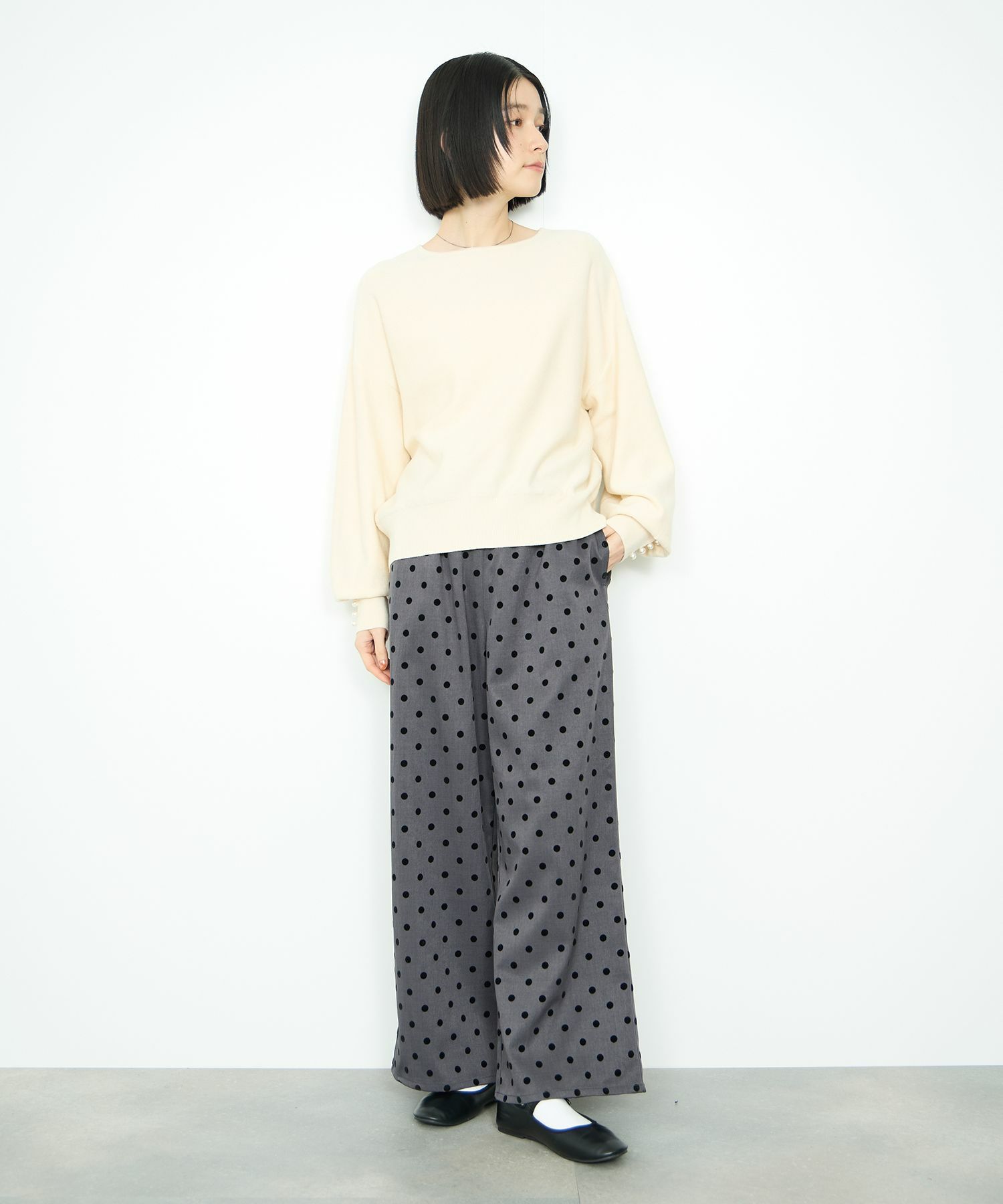 [さらに50%OFF]Idnes  横リブパールボタンニット レディース商品画像-12