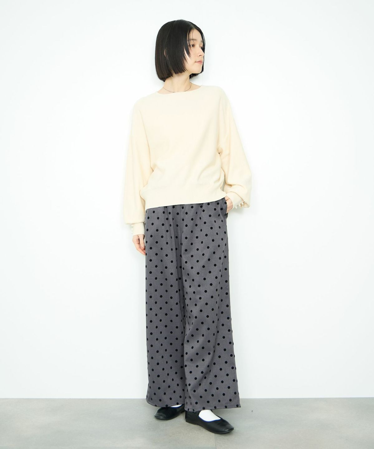 Idnes 横リブパールボタンニット レディース