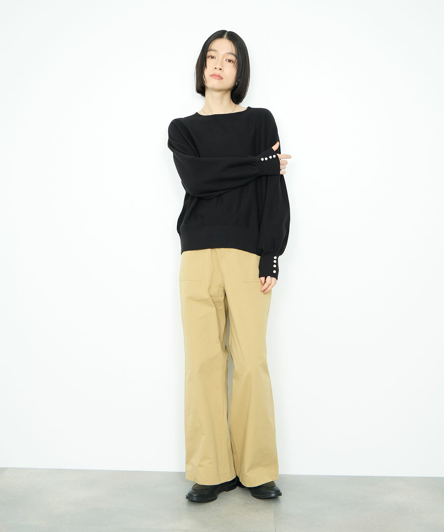 Idnes  横リブパールボタンニット レディース商品画像-15