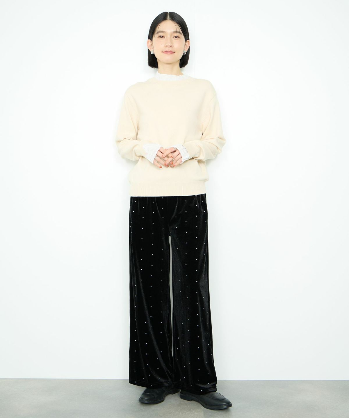  Idnes 襟プリーツドッキングニット レディース