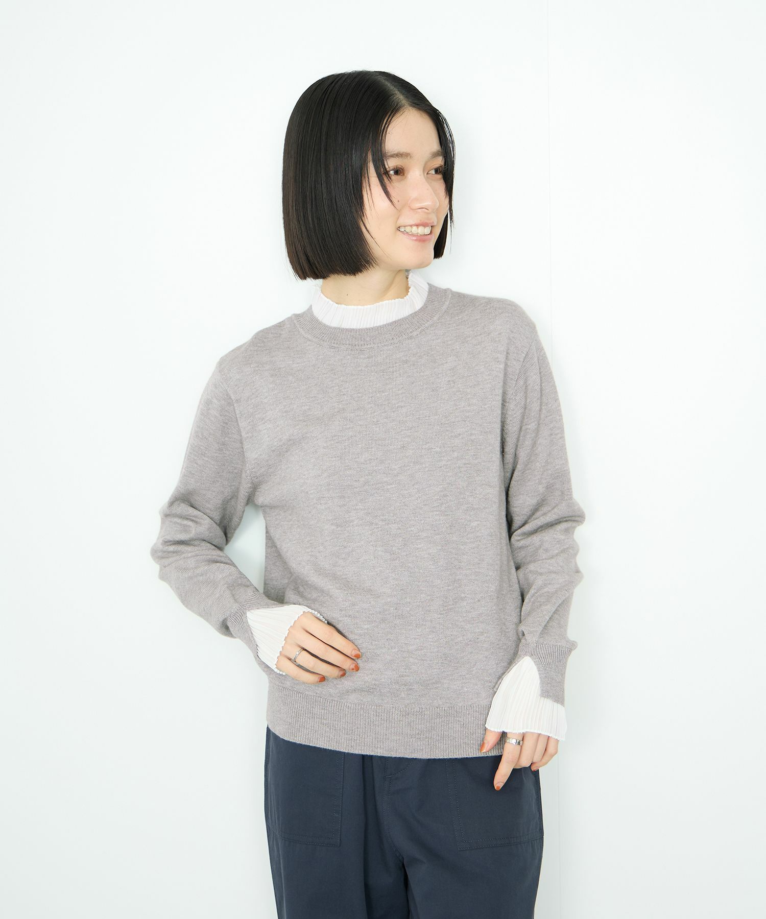 [さらに50%OFF]Idnes  襟プリーツドッキングニット レディース商品画像-11