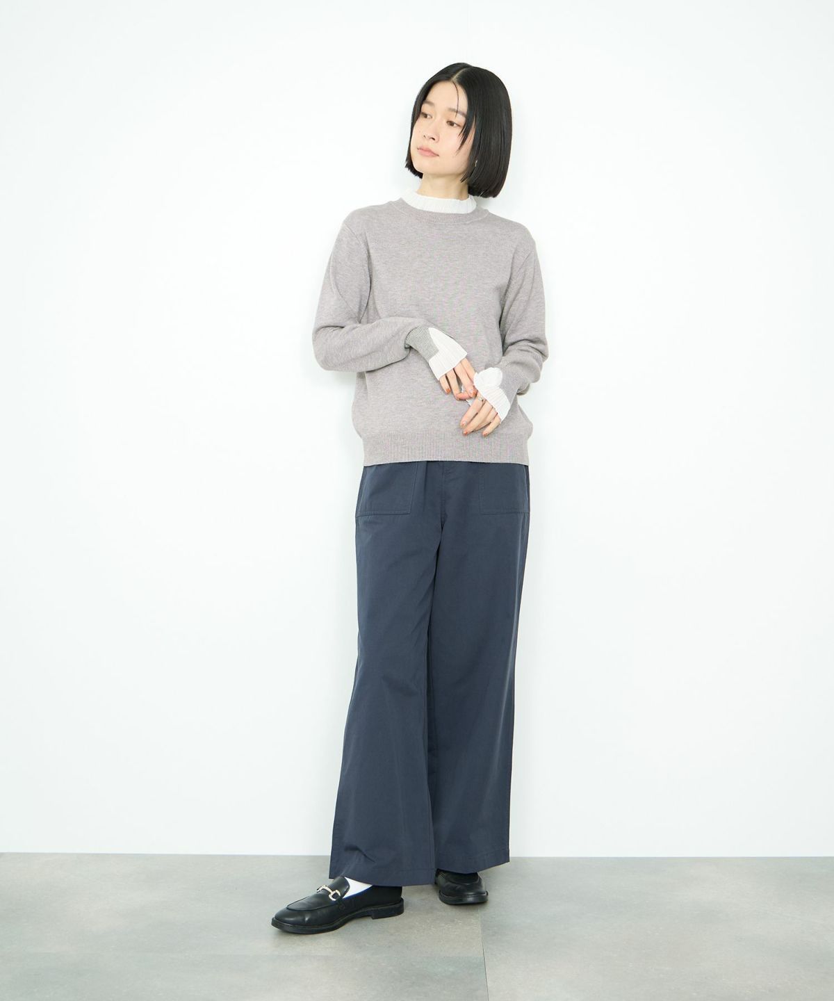  Idnes 襟プリーツドッキングニット レディース