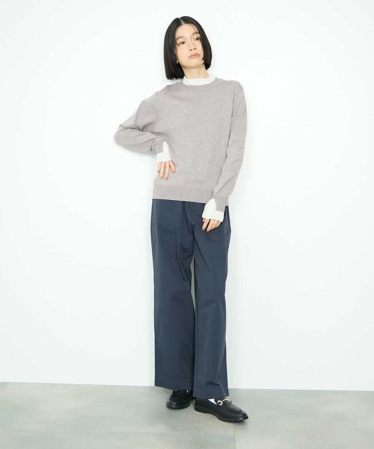  Idnes 襟プリーツドッキングニット レディース