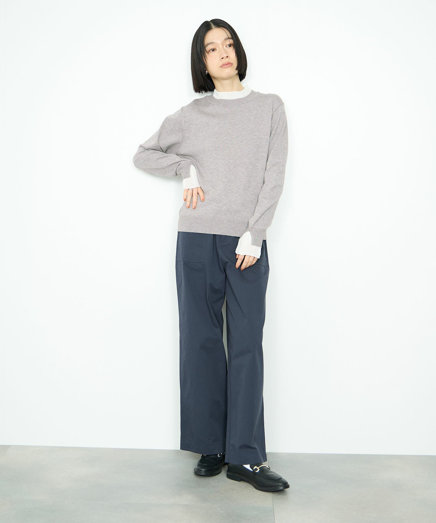  Idnes 襟プリーツドッキングニット レディース