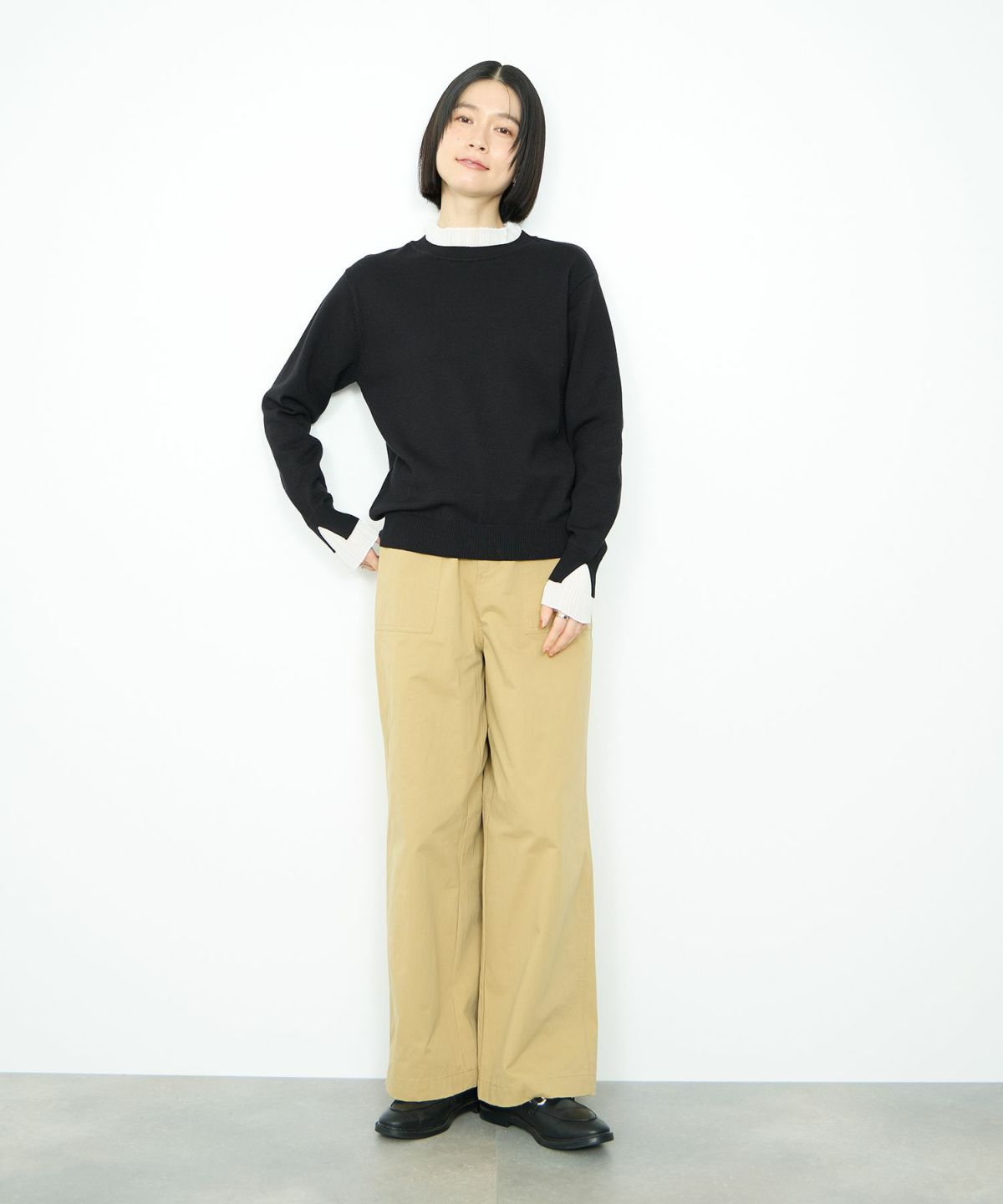  Idnes 襟プリーツドッキングニット レディース