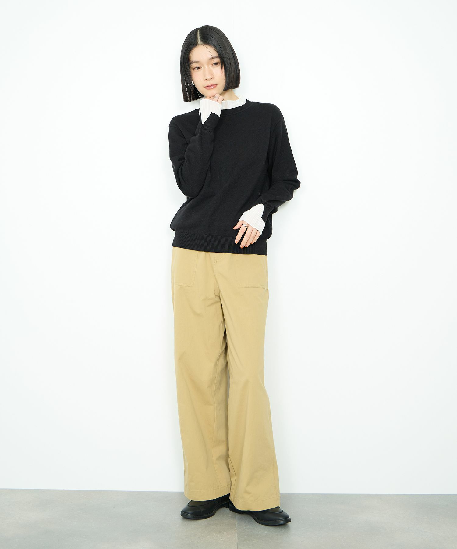  Idnes 襟プリーツドッキングニット レディース