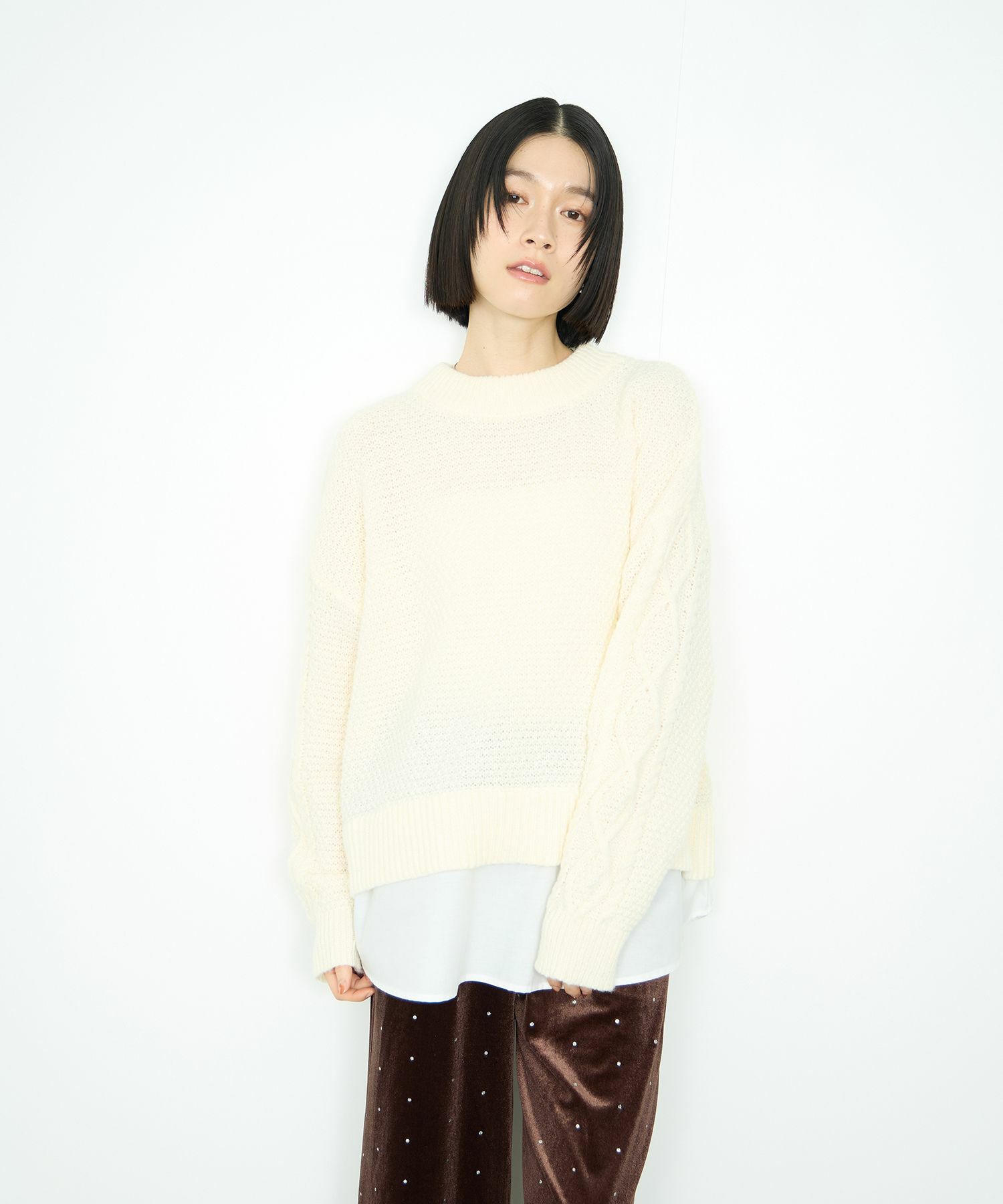 [さらに50%OFF]Idnes  シャツレイヤードニット レディース商品画像-2