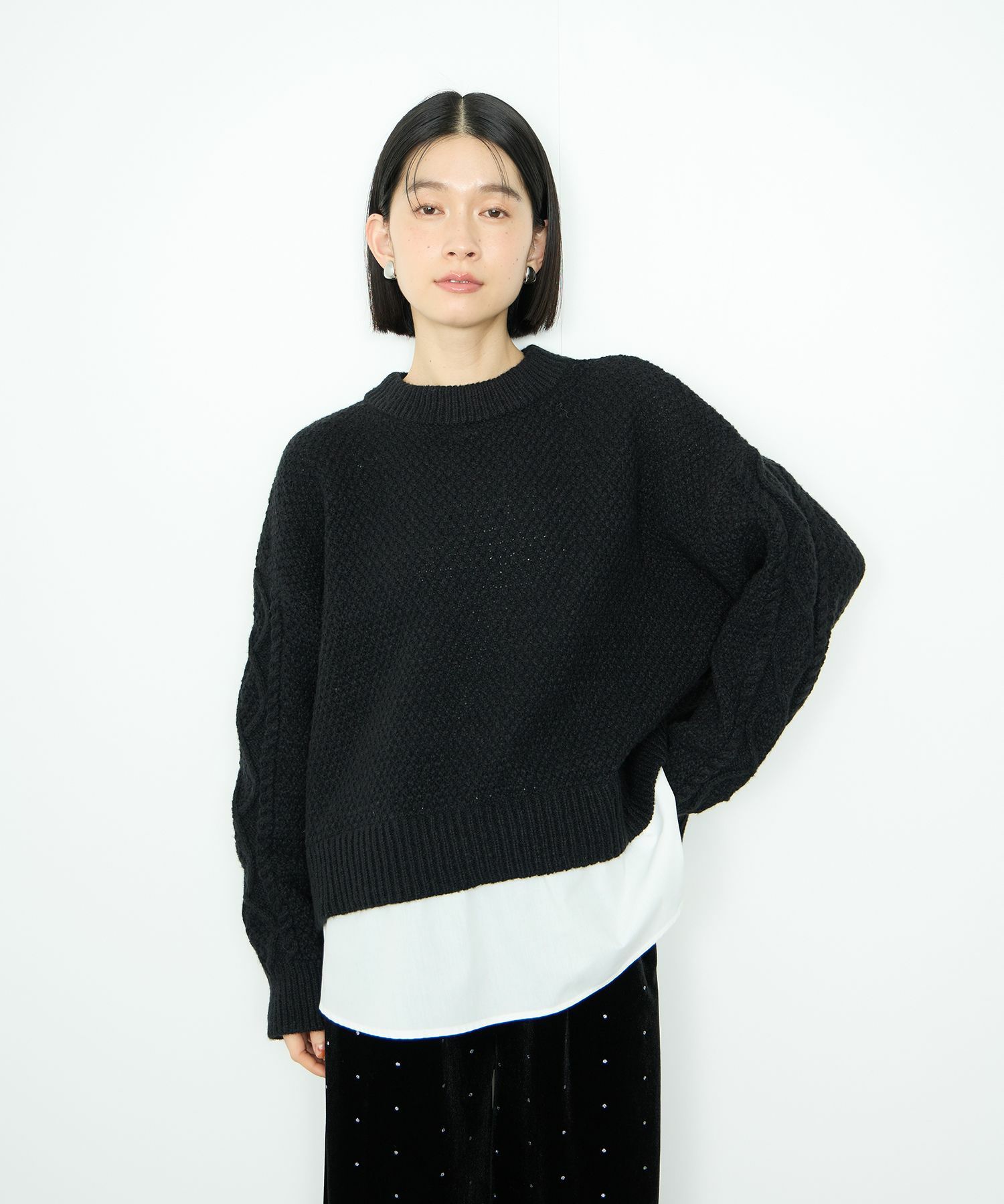 [さらに50%OFF]Idnes  シャツレイヤードニット レディース商品画像-3