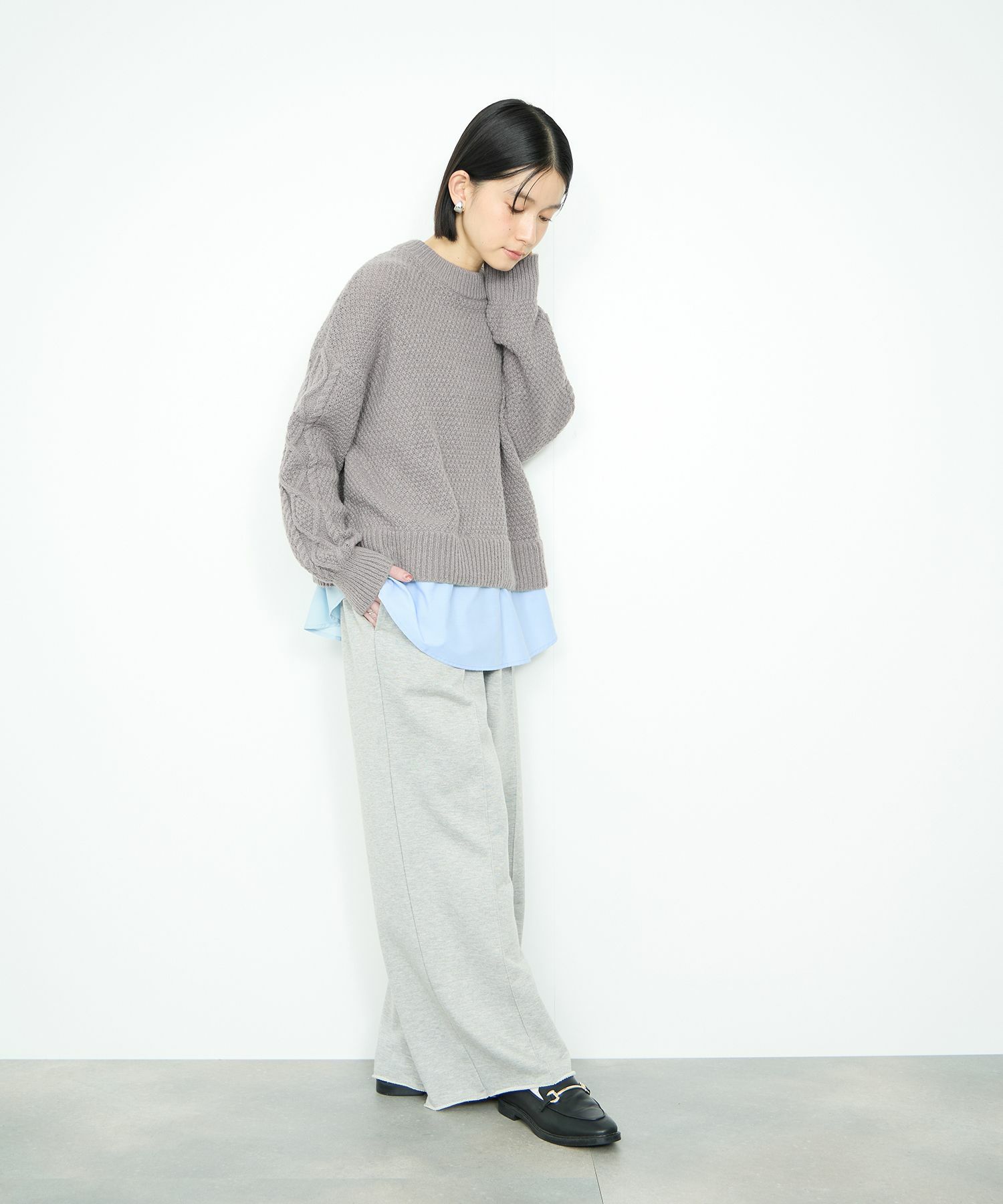 [さらに50%OFF]Idnes  シャツレイヤードニット レディース商品画像-9