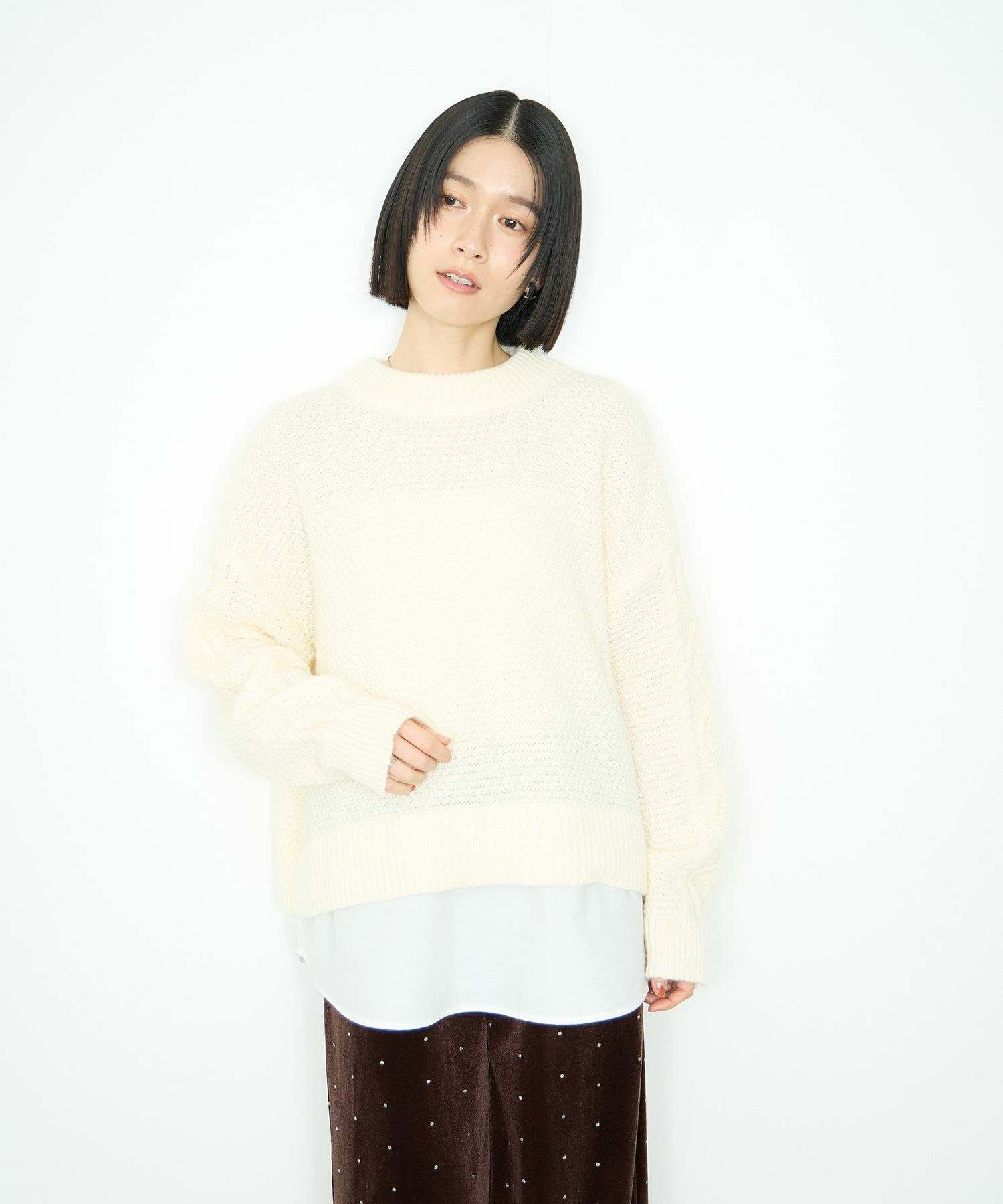 [さらに50%OFF]Idnes  シャツレイヤードニット レディース商品画像-10
