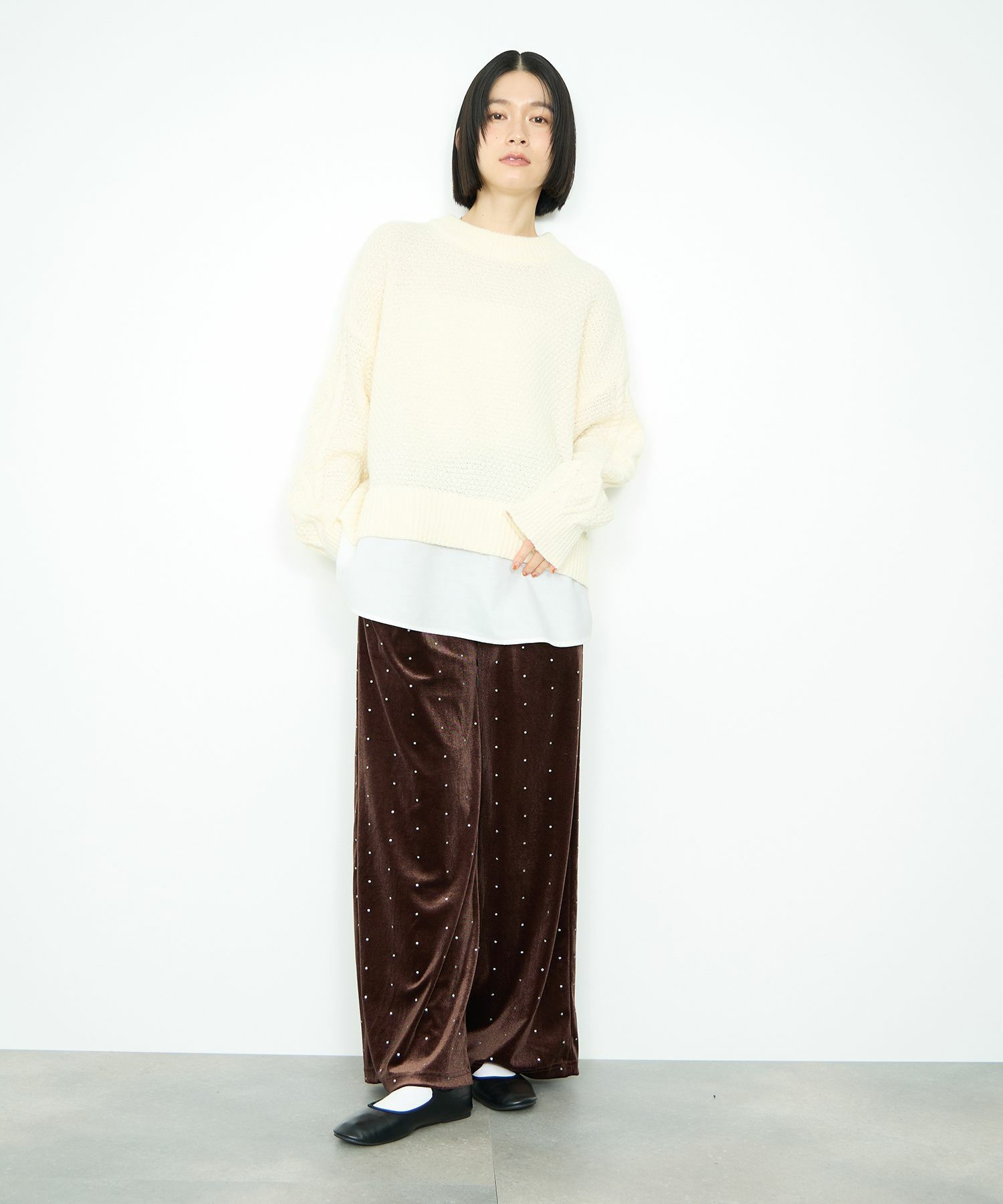  Idnes シャツレイヤードニット レディース