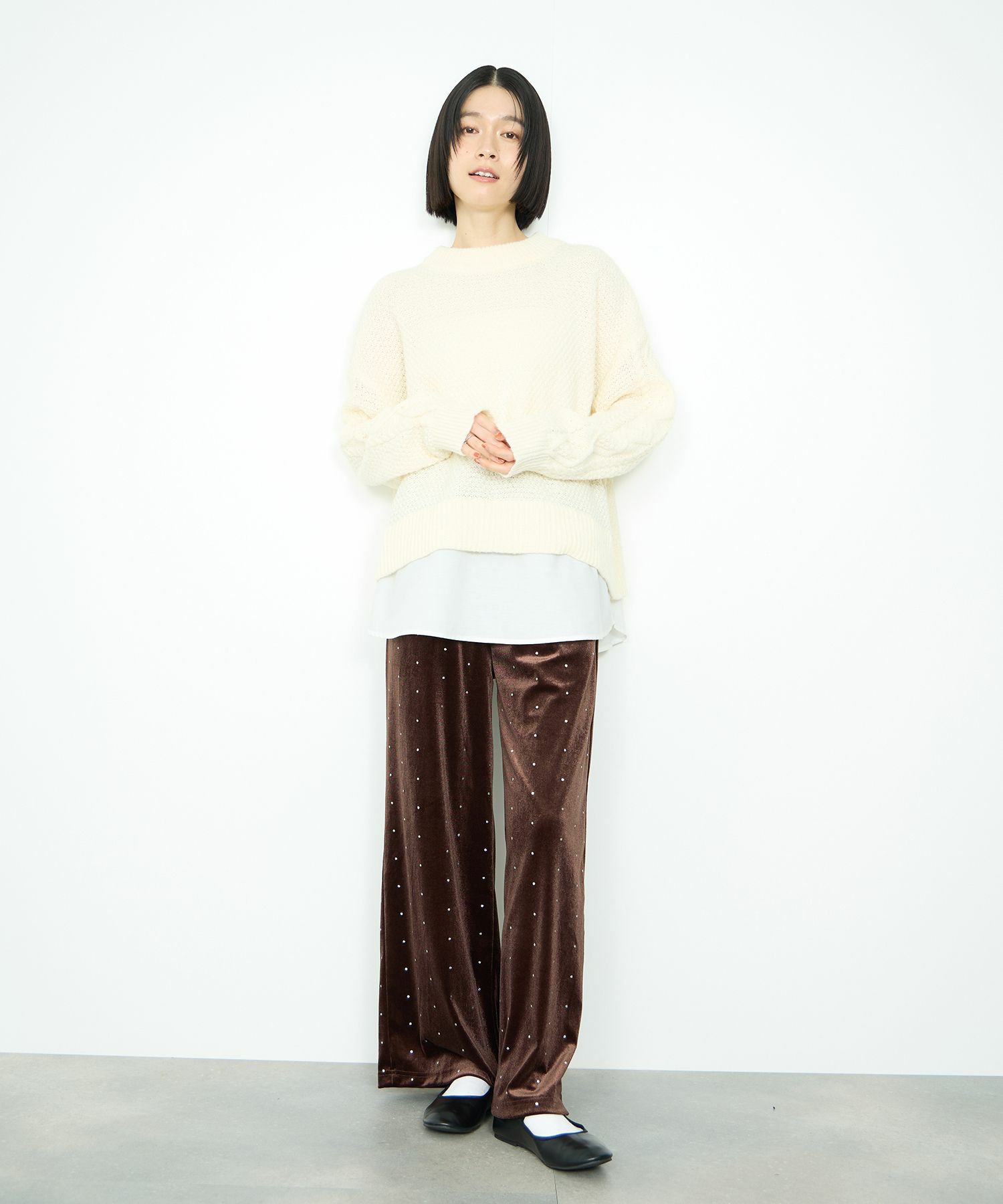 [さらに50%OFF]Idnes  シャツレイヤードニット レディース商品画像-12
