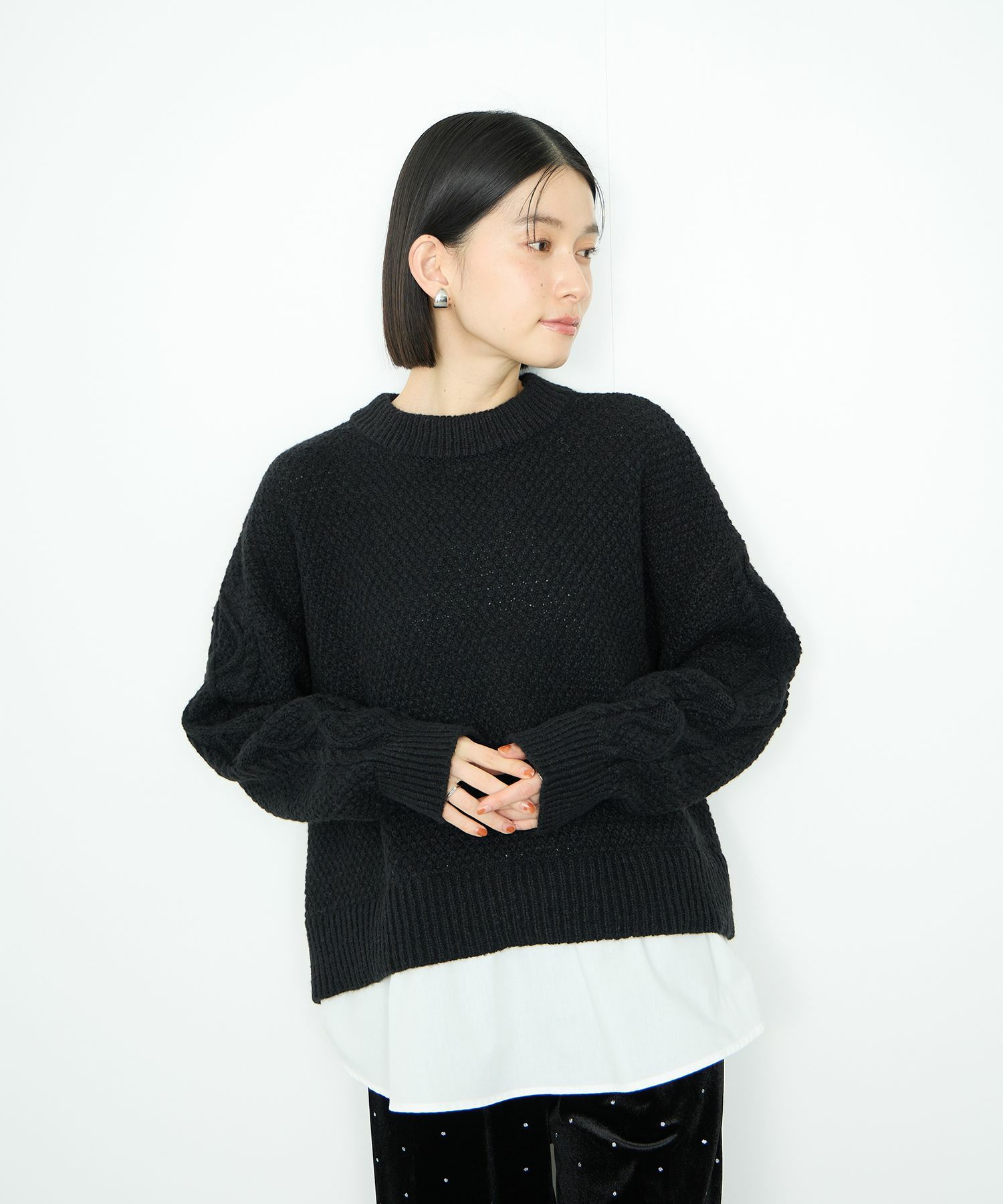  Idnes シャツレイヤードニット レディース