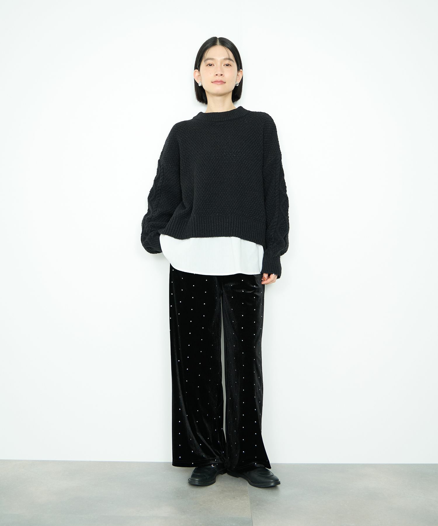  Idnes シャツレイヤードニット レディース