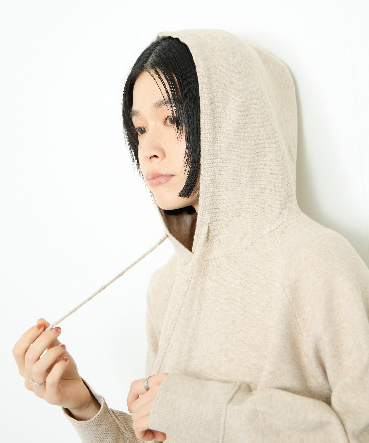 Idnes フードニットパーカー レディース