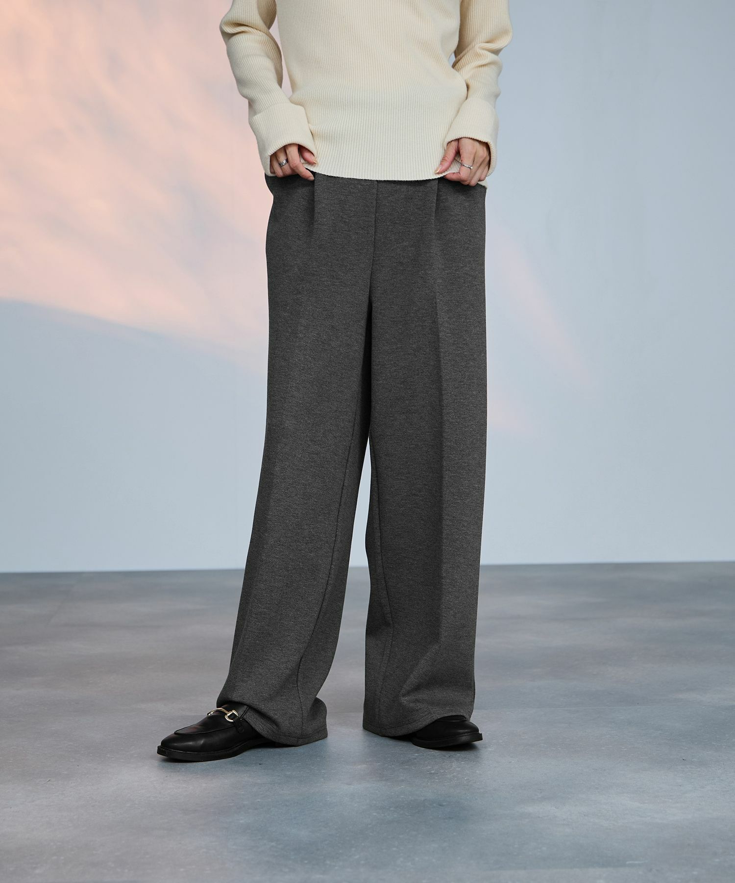 milli de l'air パフィバック 裏フリースダンボールニット ワイドパンツ レディース