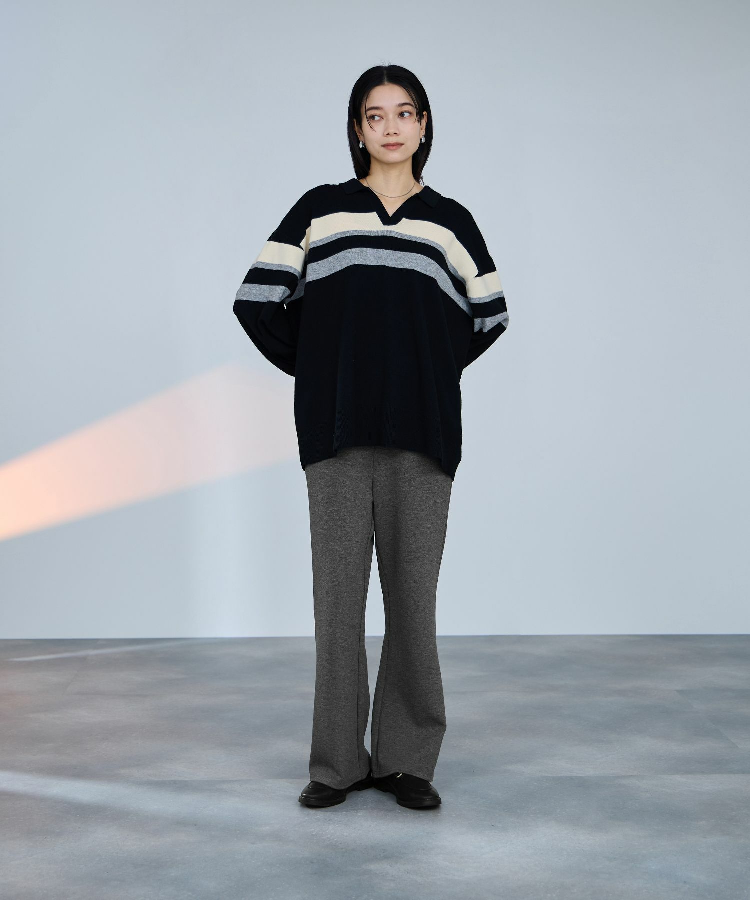 milli de l'air パフィバック 裏フリースダンボールニット フレアパンツ レディース