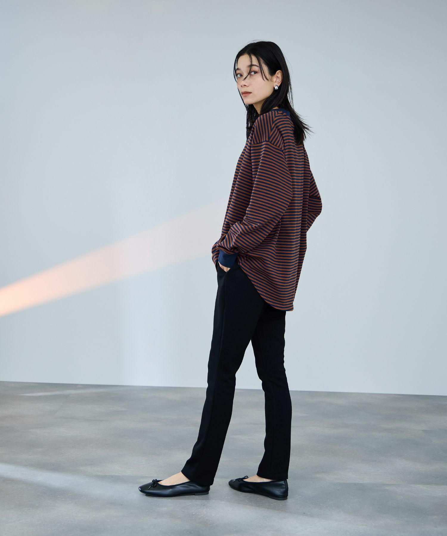 milli de l'air パフィバック 裏フリースダンボールニット スリムパンツ レディース