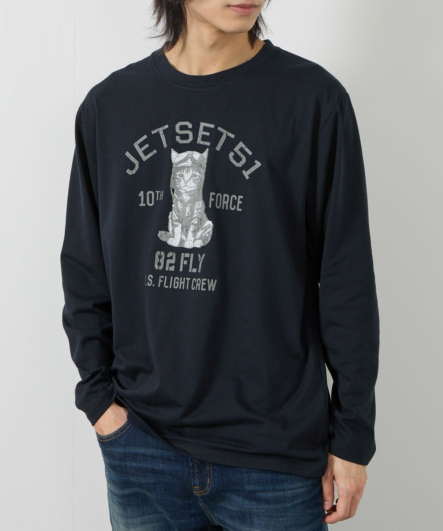 T-GRAPHICS アニマルプリント長袖Tシャツ メンズ