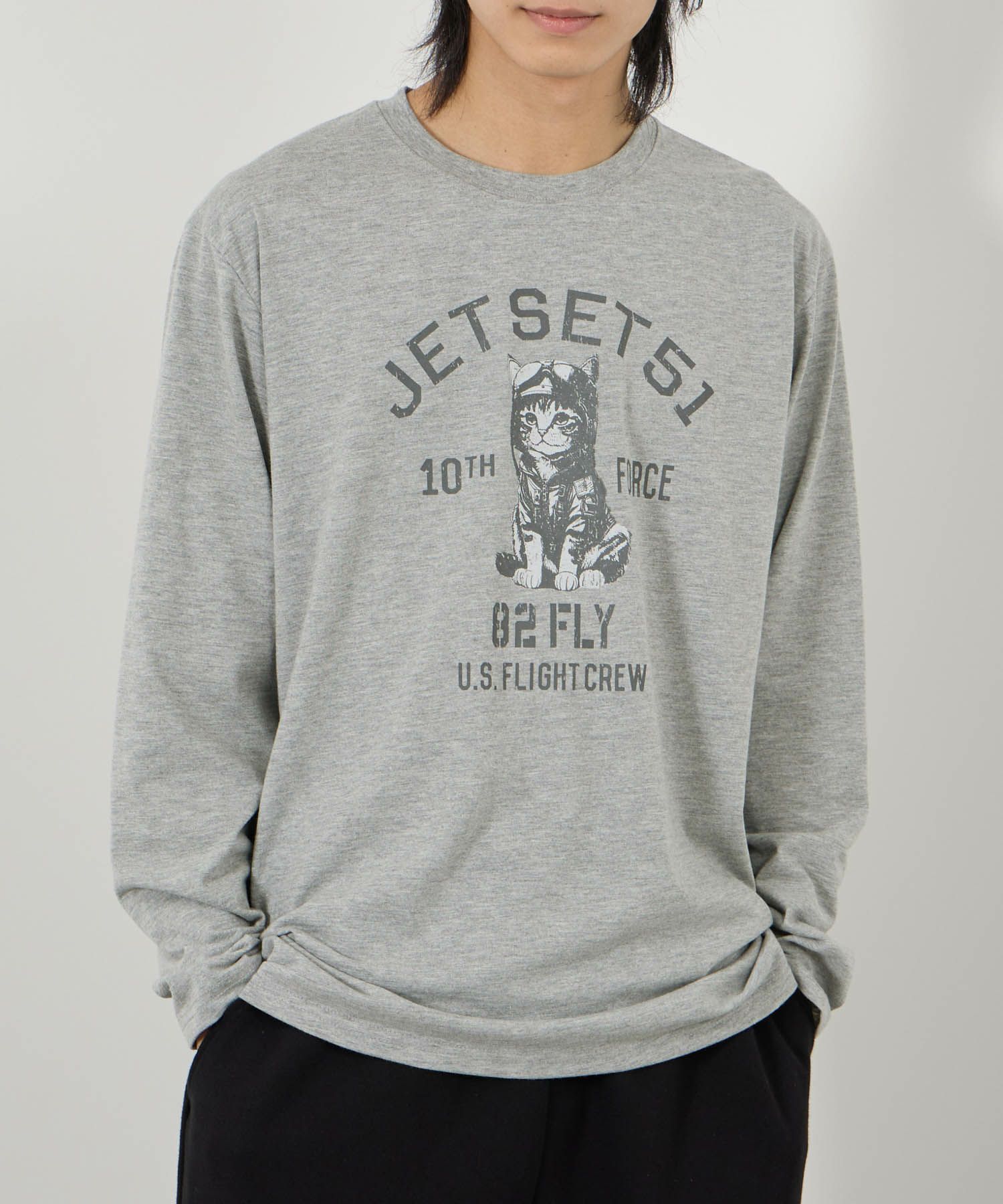 T-GRAPHICS アニマルプリント長袖Tシャツ メンズ