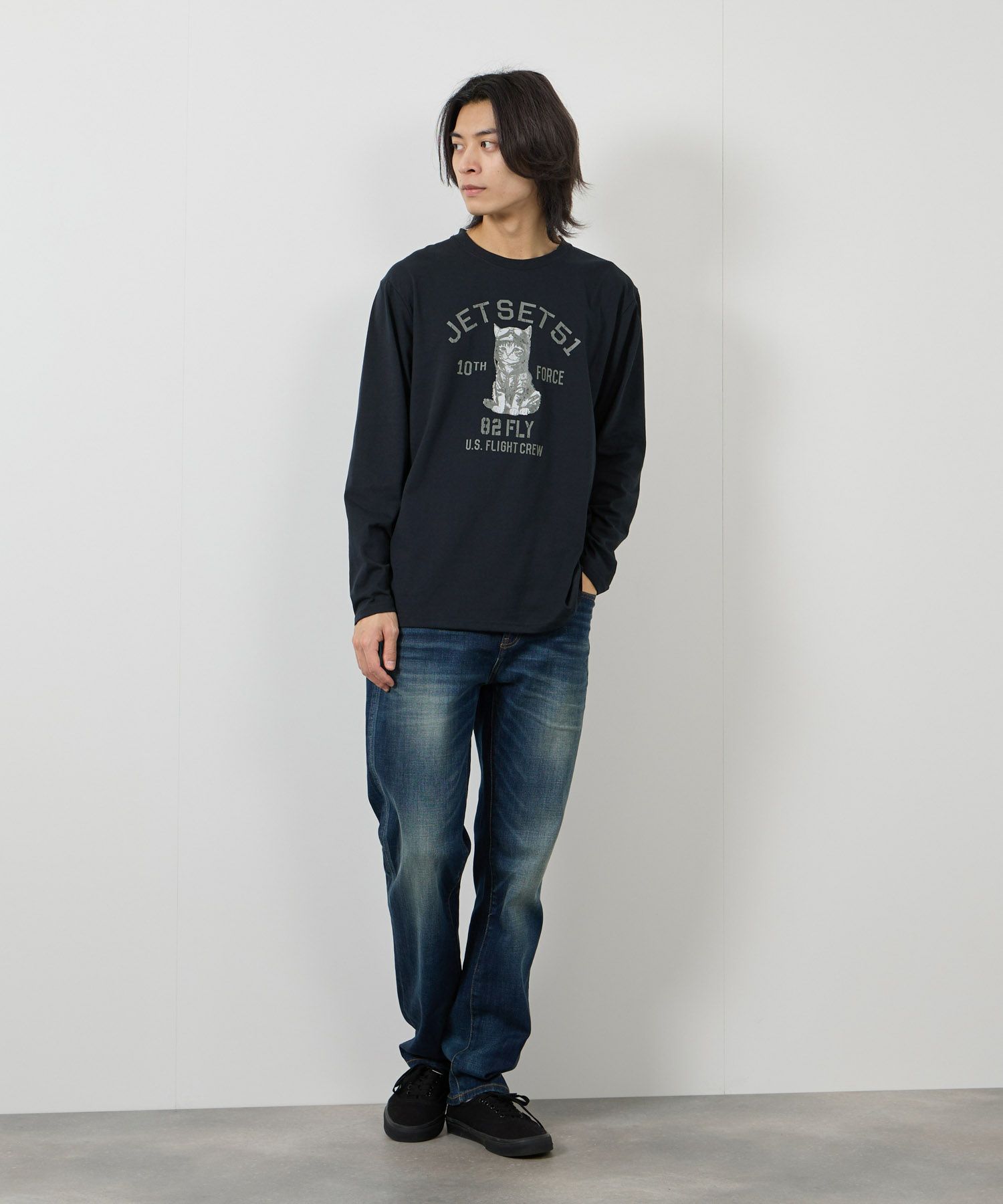 T-GRAPHICS アニマルプリント長袖Tシャツ メンズ