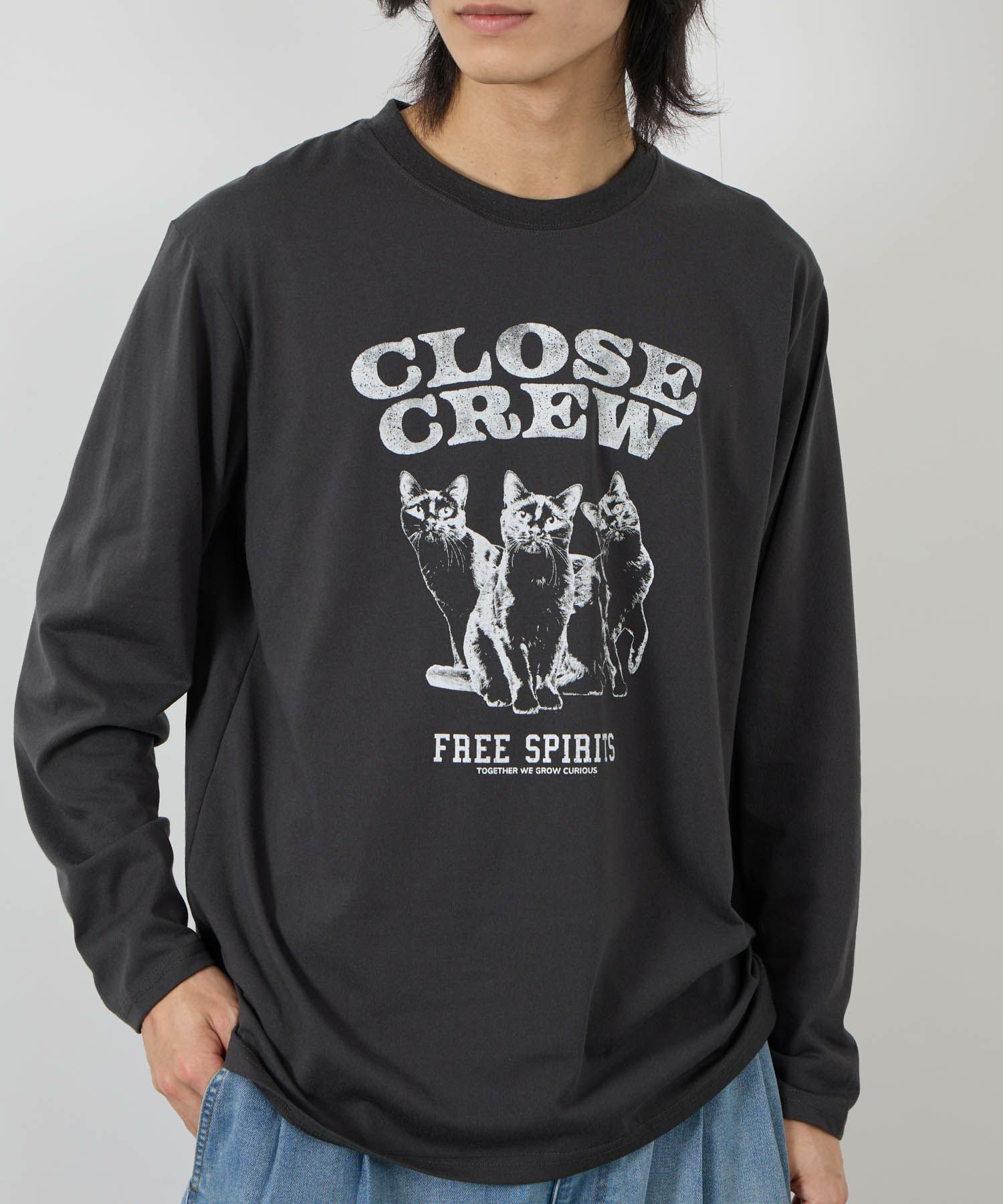 T-GRAPHICS アニマルプリント長袖Tシャツ メンズ