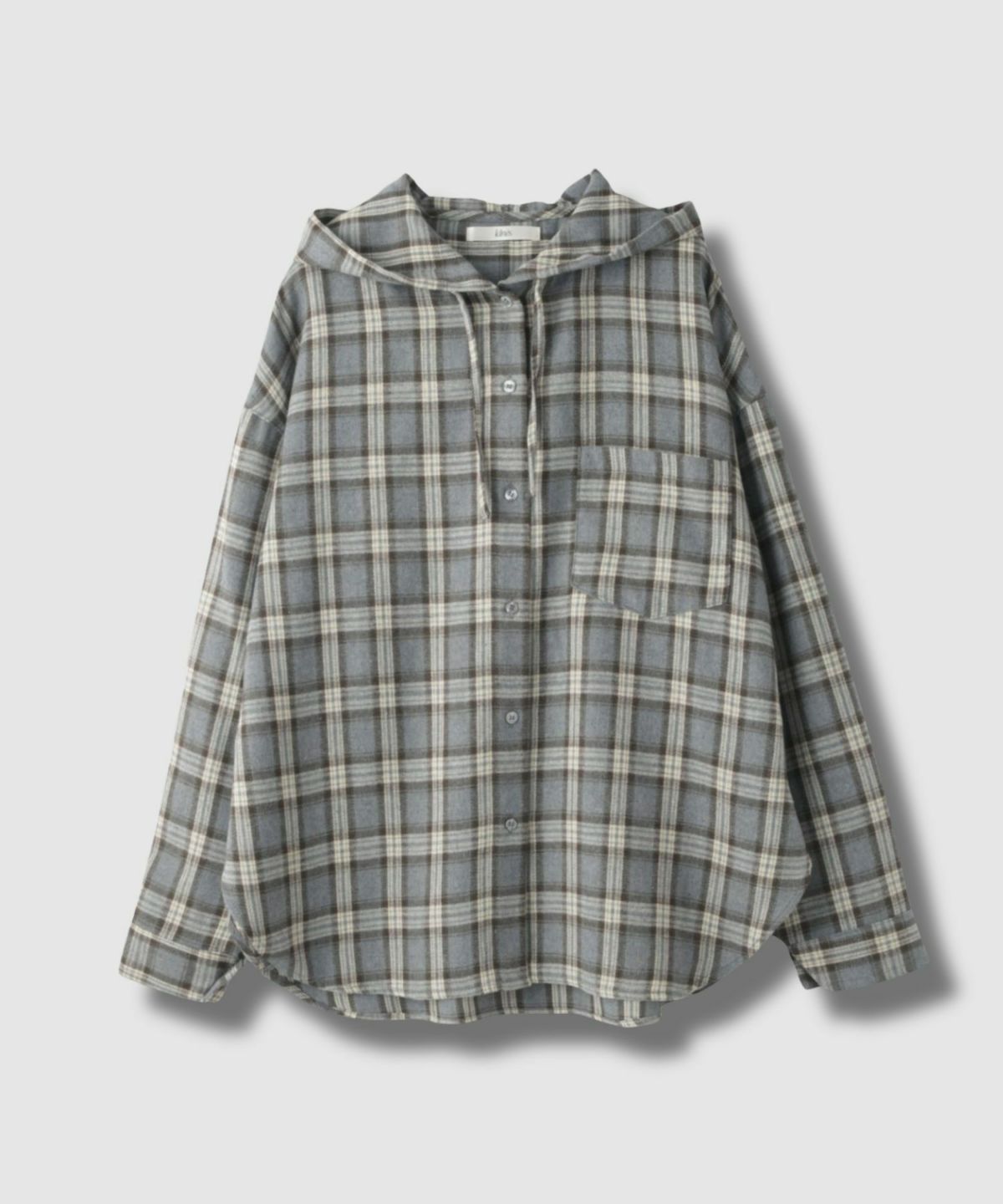 Idnes フードネルチェックシャツ レディース