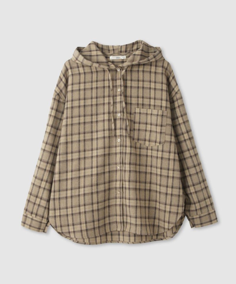 Idnes  フードネルチェックシャツ レディース商品画像-3