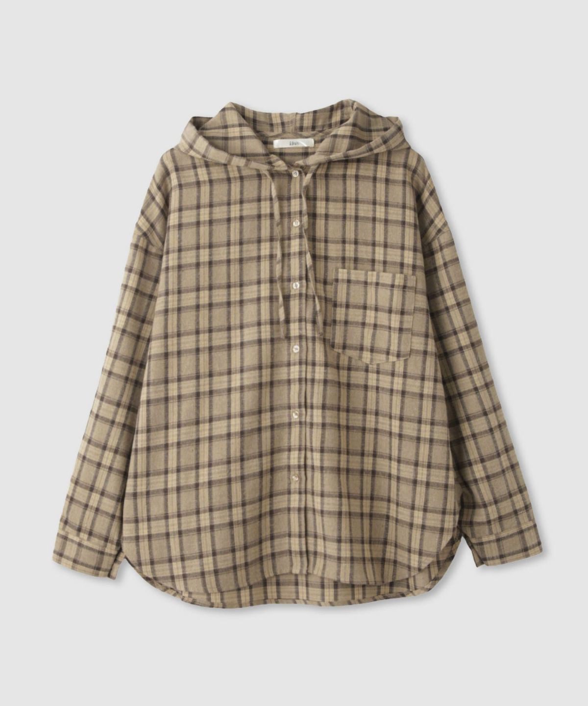 Idnes フードネルチェックシャツ レディース