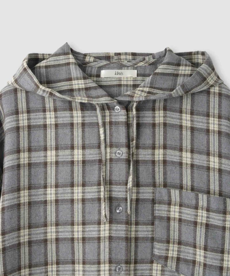Idnes  フードネルチェックシャツ レディース商品画像-5
