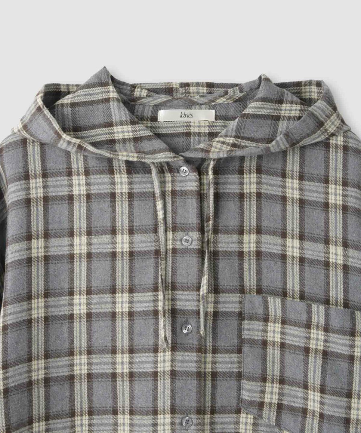 Idnes フードネルチェックシャツ レディース