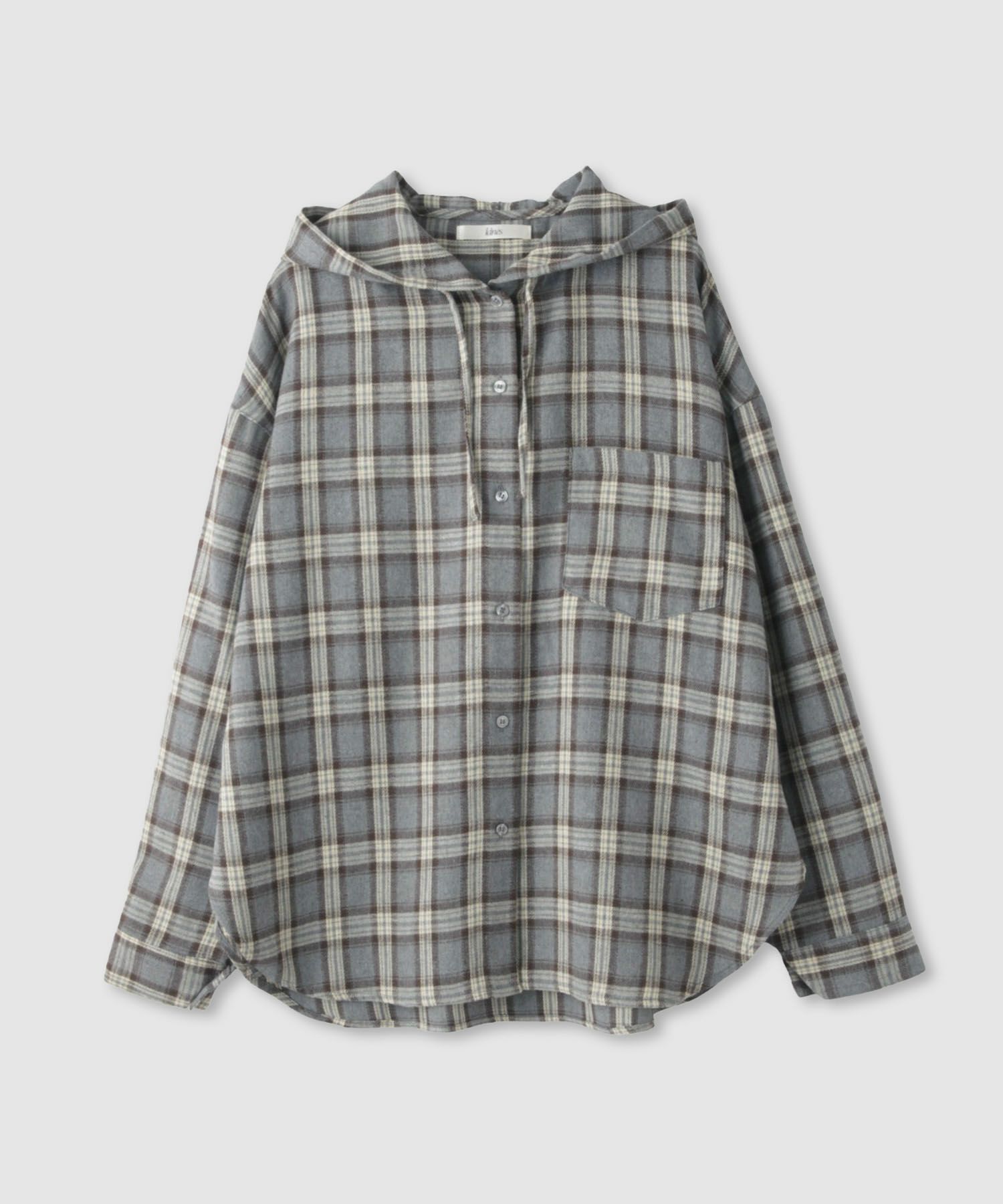 Idnes フードネルチェックシャツ レディース