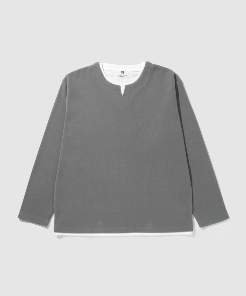 NAVY  ピーチ鹿の子キーネックレイヤー長袖Tシャツ メンズ商品画像-1