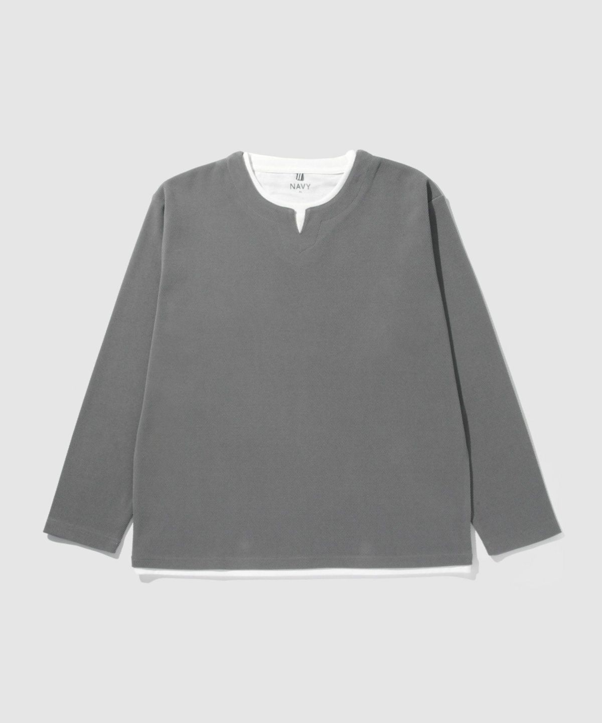 NAVY ピーチ鹿の子キーネックレイヤー長袖Tシャツ メンズ