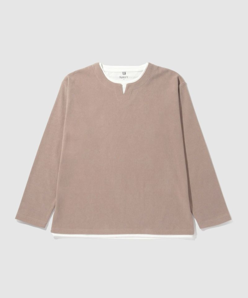 NAVY ピーチ鹿の子キーネックレイヤー長袖Tシャツ メンズ商品画像-3