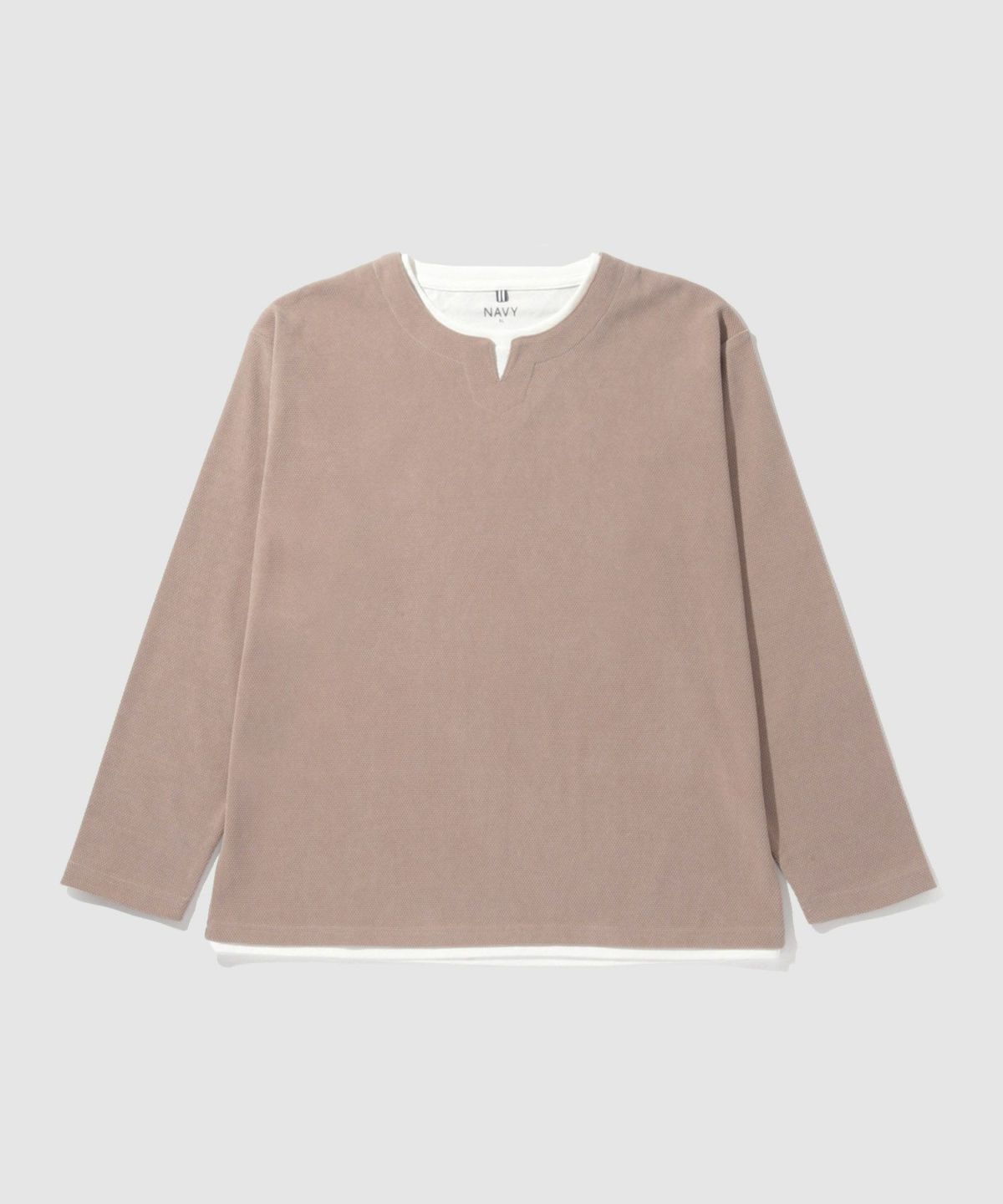 NAVY ピーチ鹿の子キーネックレイヤー長袖Tシャツ メンズ