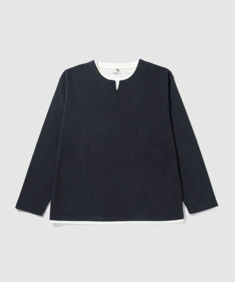 NAVY  ピーチ鹿の子キーネックレイヤー長袖Tシャツ メンズ商品画像-4