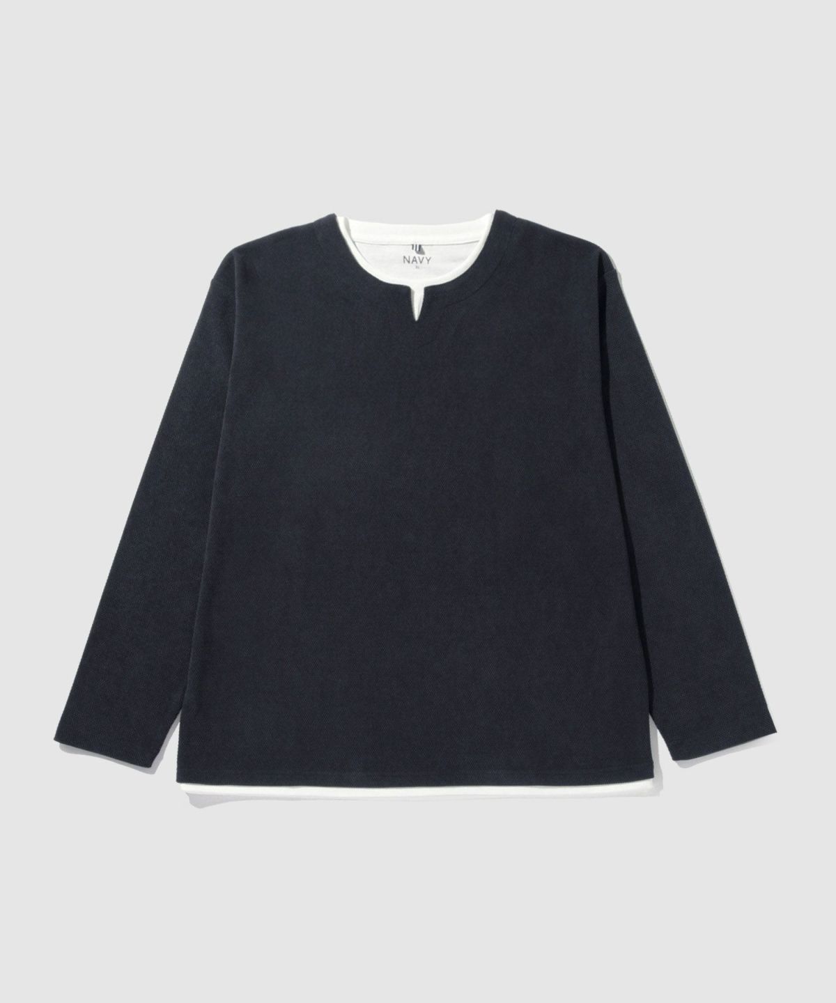 NAVY ピーチ鹿の子キーネックレイヤー長袖Tシャツ メンズ