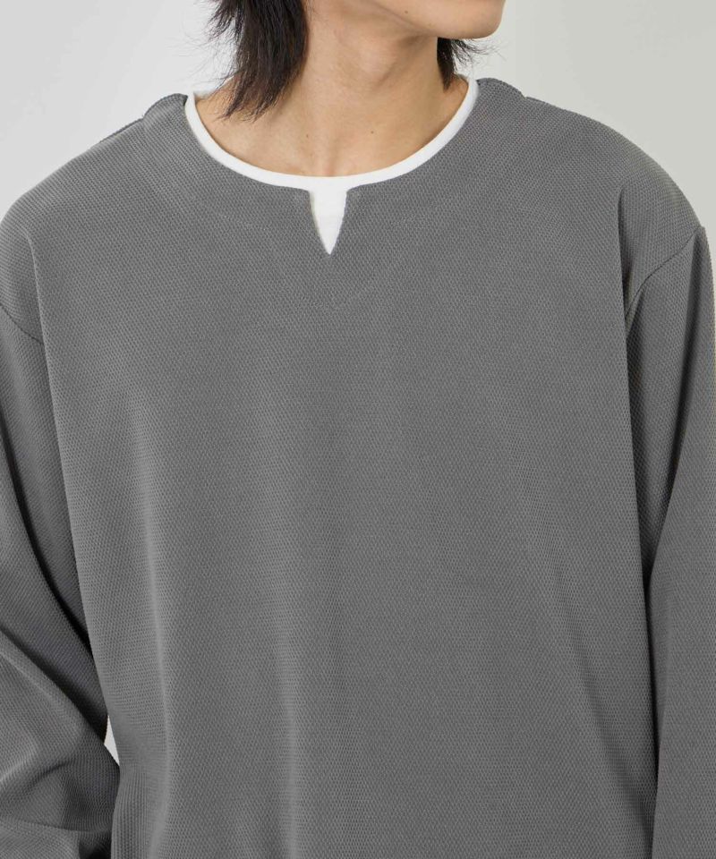 NAVY  ピーチ鹿の子キーネックレイヤー長袖Tシャツ メンズ商品画像-5