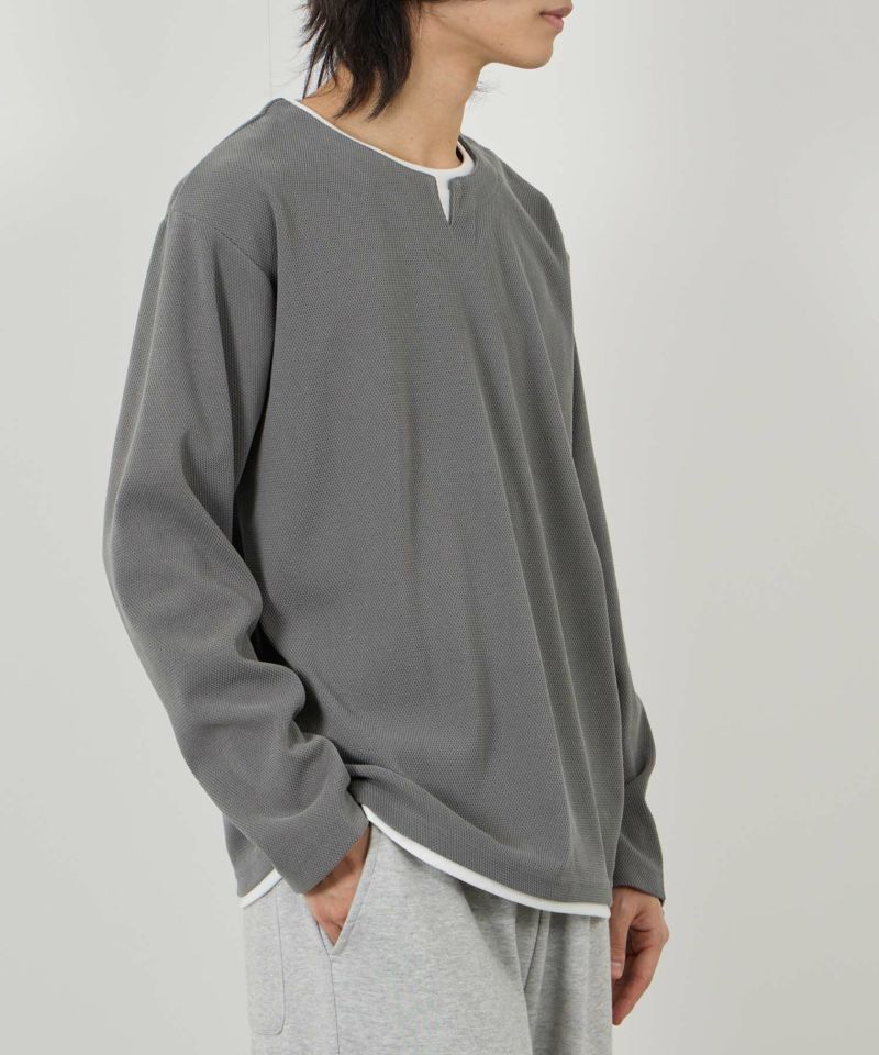 NAVY ピーチ鹿の子キーネックレイヤー長袖Tシャツ メンズ商品画像-6