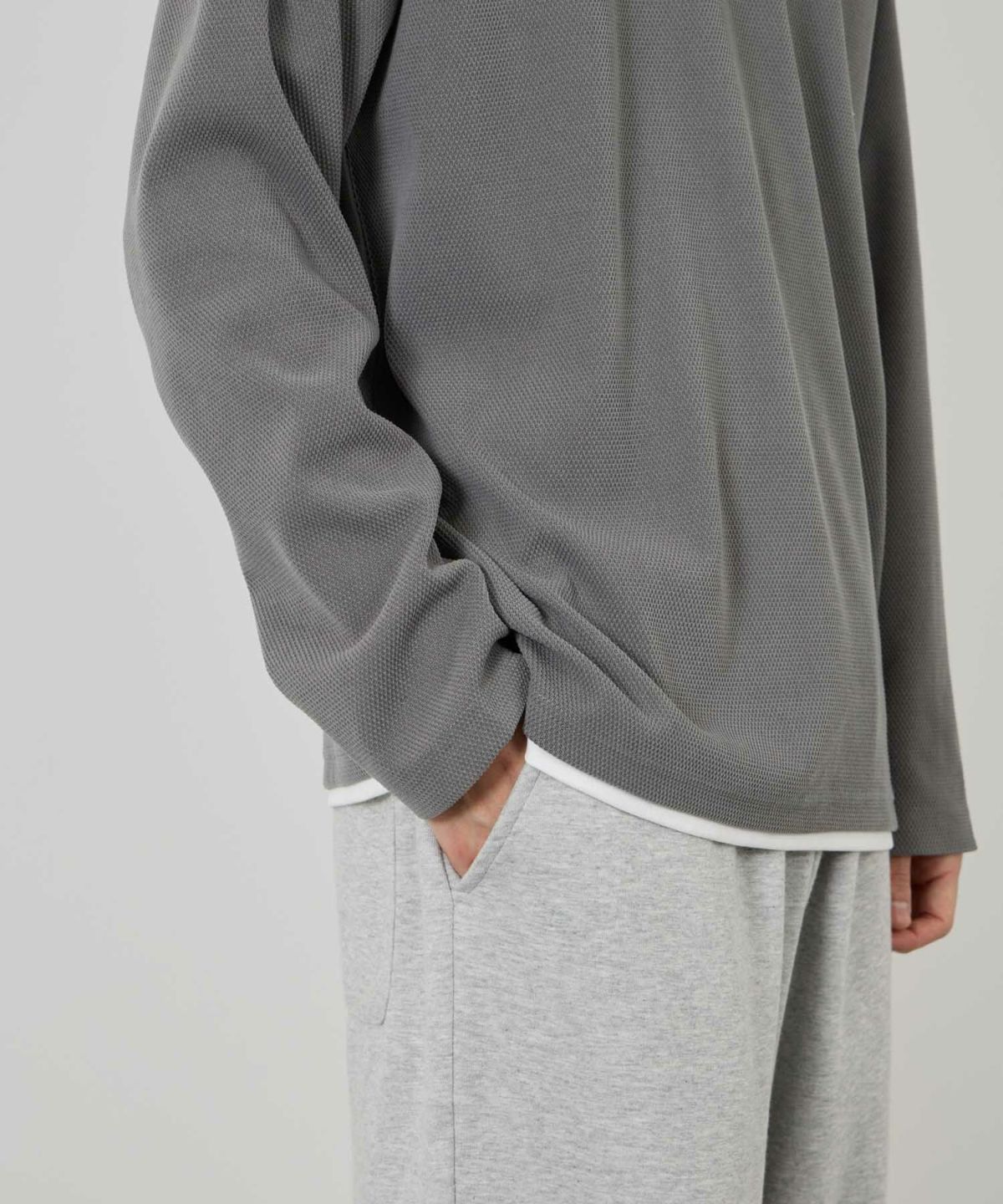 NAVY ピーチ鹿の子キーネックレイヤー長袖Tシャツ メンズ