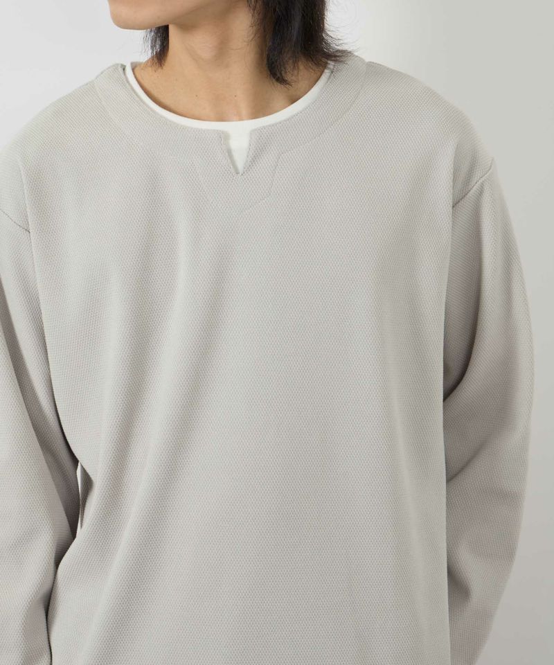 NAVY  ピーチ鹿の子キーネックレイヤー長袖Tシャツ メンズ商品画像-10